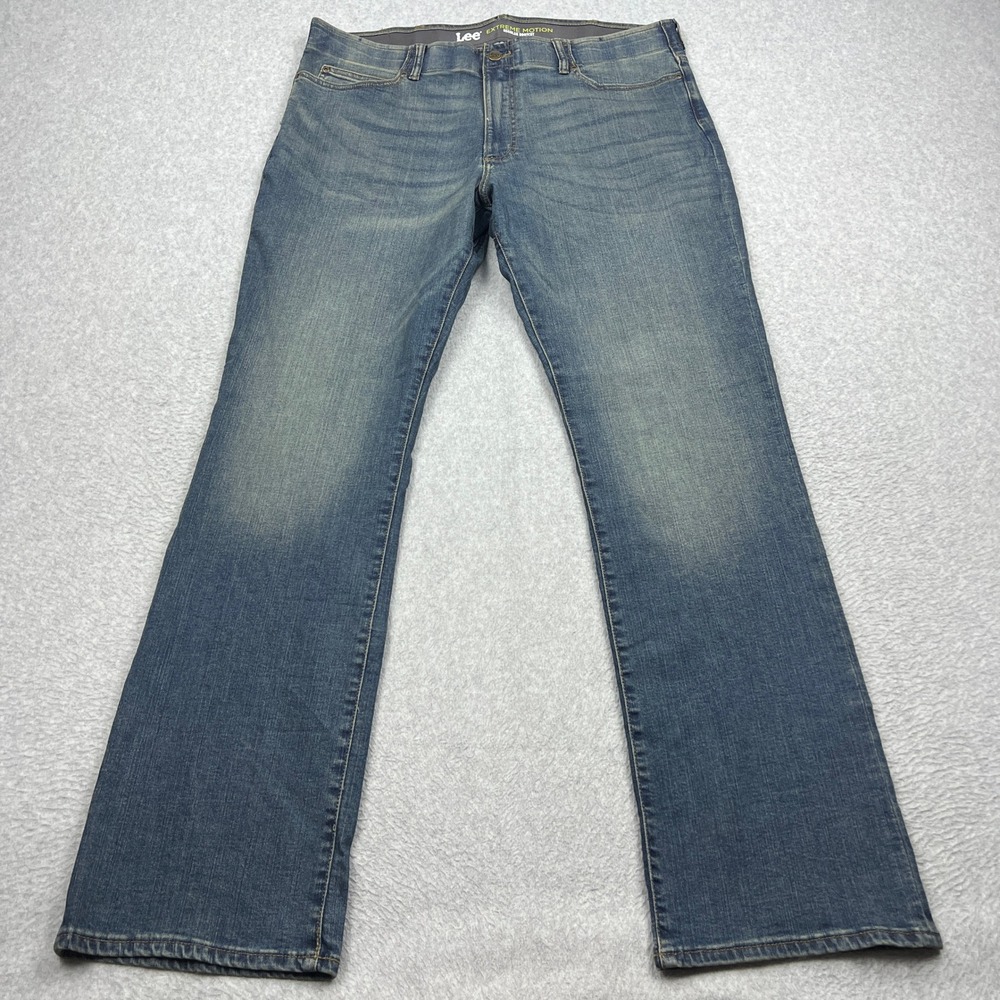 Lee Extreme Motion Regular Bootcut Jeans Mens 40x34 Blue Stretch Flex Fade Denim